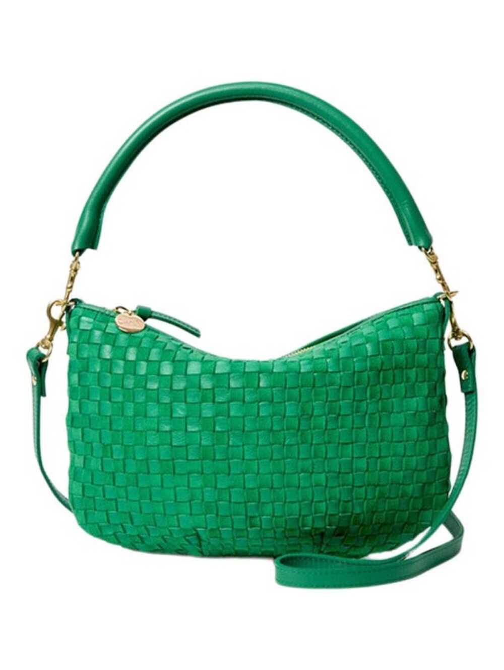 CLARE V PETIT MOYEN MESSENGER BAG - GRASS WOVEN CHECKER LEATHER & SUEDE